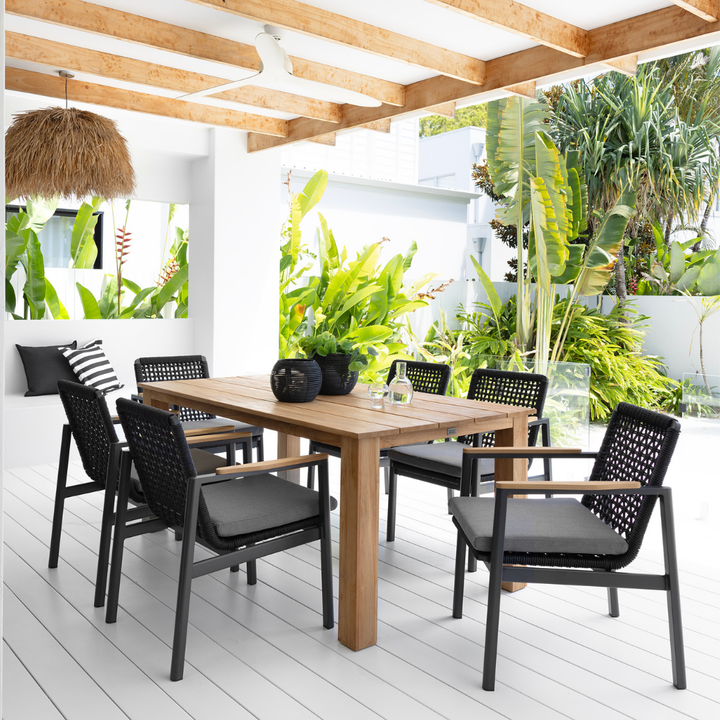 Reyne Chair & Brooklyn Table Outdoor Dining Setting - 7PCE CHARCOAL