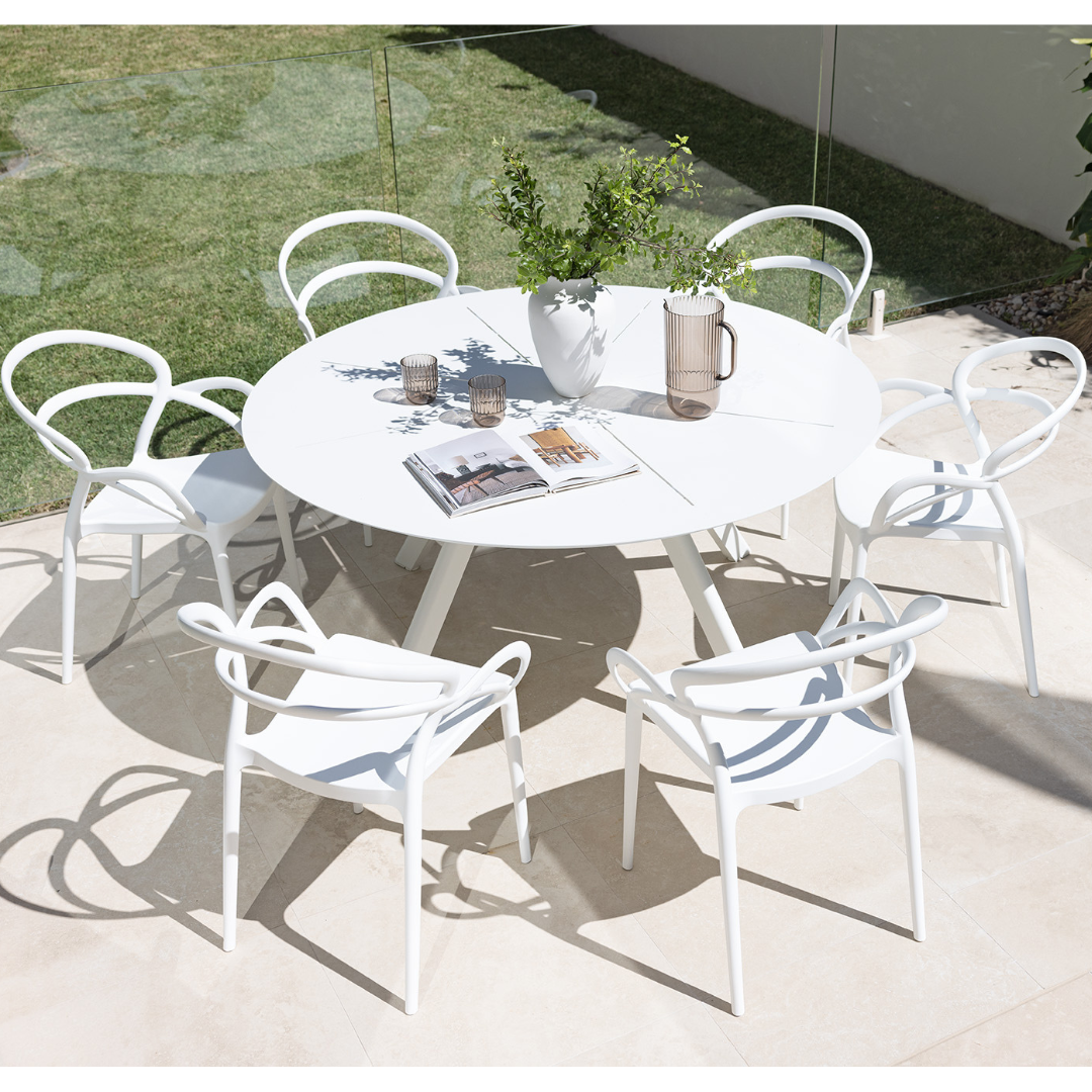 ESTELLA ROUND OUTDOOR TABLE & OSTUNI OUTDOOR CHAIR SETTING - 7 PCE