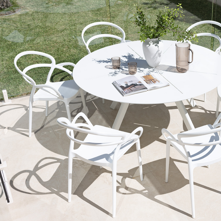 ESTELLA ROUND OUTDOOR TABLE & OSTUNI OUTDOOR CHAIR SETTING - 7 PCE