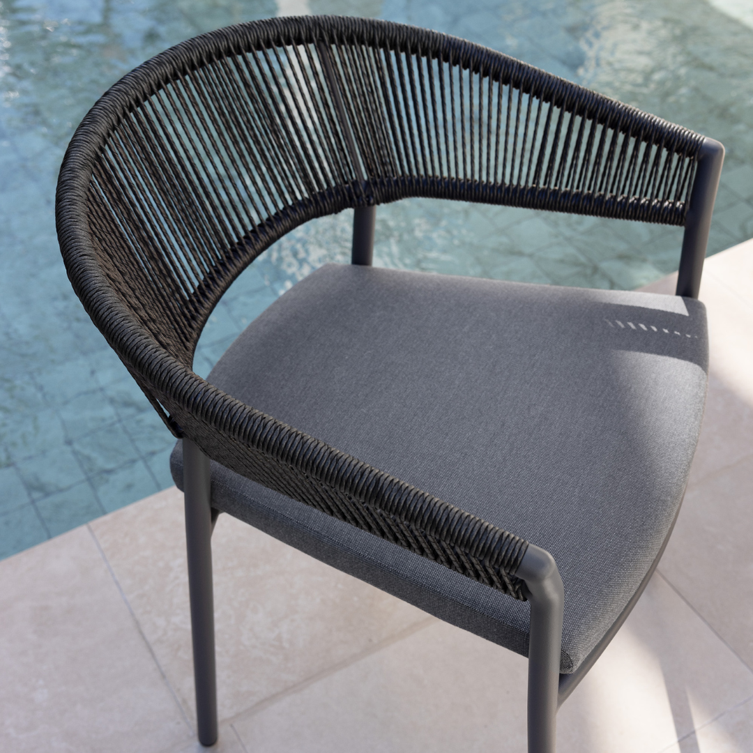 MARBELLA OUTDOOR CHAIR & PONTE OUTDOOR TABLE SETTING - 7 PCE CHARCOAL