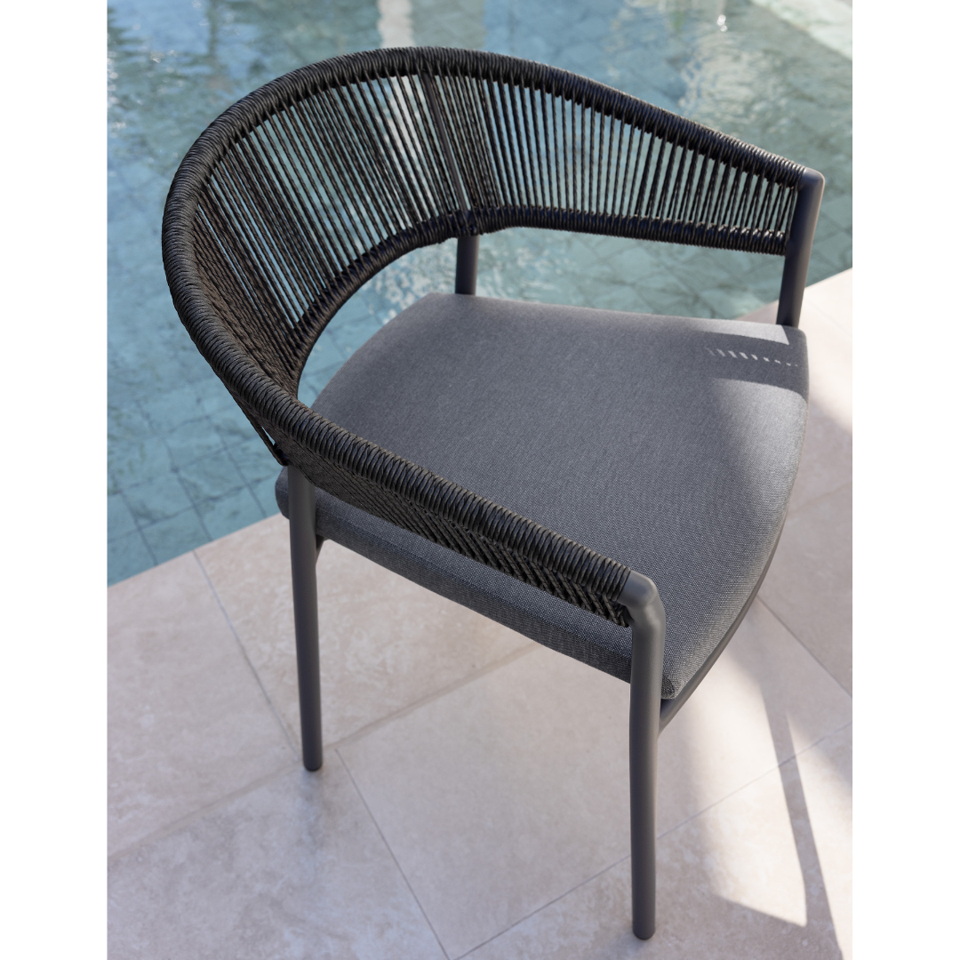 MARBELLA OUTDOOR CHAIR & PONTE OUTDOOR TABLE SETTING - 7 PCE CHARCOAL