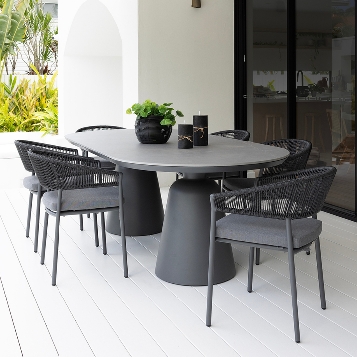 MARBELLA OUTDOOR CHAIR & PONTE OUTDOOR TABLE SETTING - 7 PCE CHARCOAL