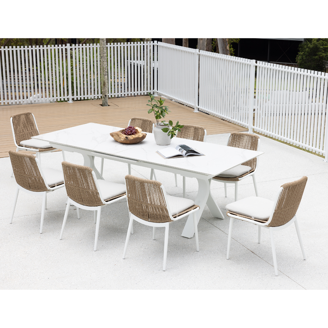 ARONA OUTDOOR CHAIR & CARSON EXTENSION TABLE SETTING - 9 PCE